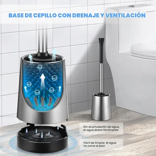 Vista 5 de HAMITOR Juego de 2 cepillos para inodoro: 2 unidades de silicona de acero inoxidable para limpieza profunda de inodoro para baño - Accesorios