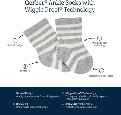 Vista 6 de Gerber baby-girls 8-pair Wiggle-proof Sock