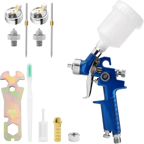 Vista 8 de Mini HVLP Pistola pulverizadora de aire en kit, con boquillas de 0.8mm y 1.0mm y taza de 125cc, pequeño pulverizador de pintura automotriz, pistolas