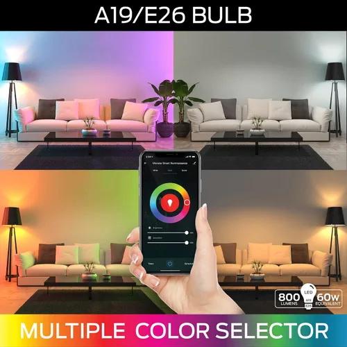 Vista 2 de Monster - Bombilla LED multicolor y blanca cálida, 16,000,000 de posibilidades de iluminación, personalizable con aplicación, compatible