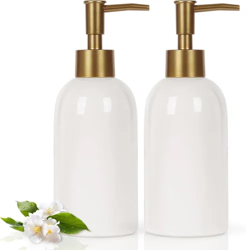 Vista 9 de Natheeph Dispensador de jabón de cerámica de 14 onzas, dispensador de jabón de cerámica, puede llenar líquido para baño/cocina (2 unidades, negro)