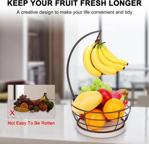 Vista 6 de Livabber - Frutero de encimera con colgador de plátanos, cuenco moderno de almacenamiento de frutas y verduras, con soporte de árbol de plátano