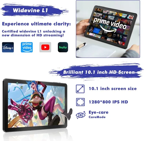 Vista 11 de Tablet Android 15 de 10.1 pulgadas, 24 GB de RAM 128 GB ROM (ampliable 1 TB), pantalla HD de 1280 x 800, batería de 6000 mAh, cámara de 5 MP+8 MP