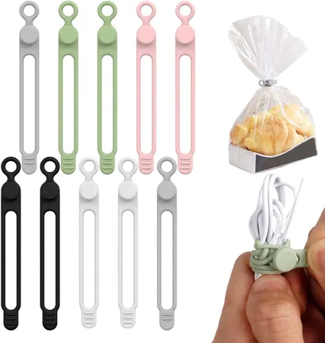 Vista 14 de Reusable Silicone Cable Organizer, Cord Holder Wire Ties for Bundling Charger Cables, Home Office Travel Gadgets (Green-5pc)