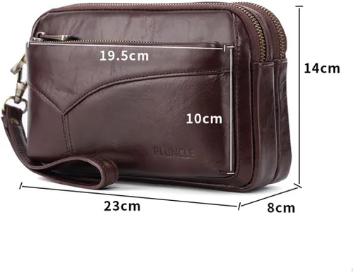 Vista 7 de KPYWZER Bolso de mano de cuero para hombre, cartera para muñeca, bolsa de muñeca
