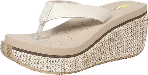 Vista 8 de Volatile Sandalias de cuña para mujer con plataforma de tanga sin cordones con plantilla de EVA y suela de goma Negro Raffia