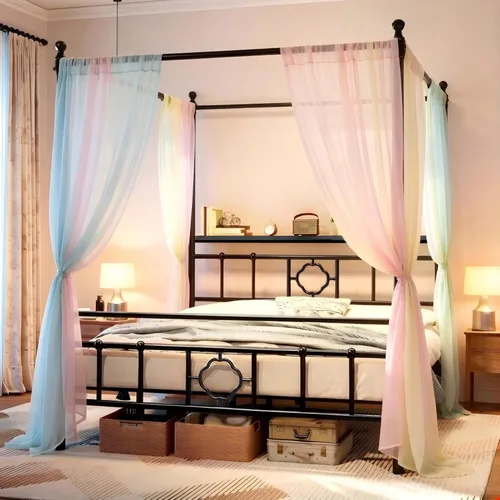 Vista 14 de Homkdom Twin Canopy Bed Frame with Storage Headboard,Noise-Free,Black