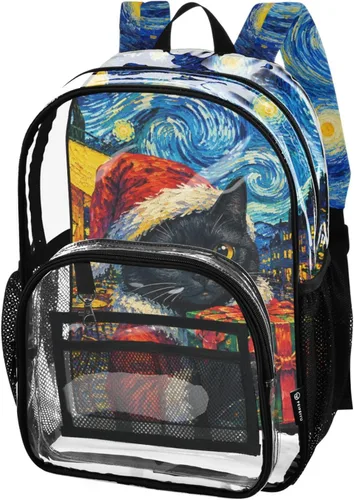 Vista 9 de Mochila transparente con diseño de gato negro y helado para la Lirios de gato azul