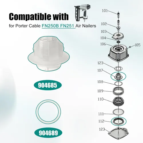 Vista 3 de BLOLACDZ 904685 y 904689 sello de válvula de cabeza de clavadora de repuesto compatible con Porter Cable FN250B FN251