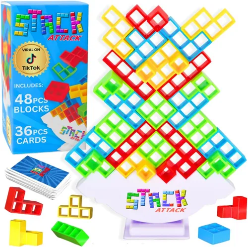 Vista 9 de Stack Attack XL Tower Game, juegos de mesa gigantes para niños y adultos, bloque de construcción de noche de juego familiar y regalos apilables