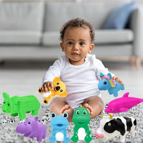 Vista 7 de Juguetes chirriantes para bebés, juguetes para apretar, regalos de fiesta para niños, juguetes novedosos y diversiones, regalos de goma que gritan