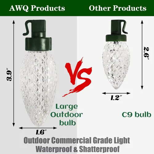 Vista 6 de AWQ Cadena de luces para exteriores de 35 pies de 3.9 pulgadas, luz de cono de pino súper grande, inastillable e impermeable, luz decorativa