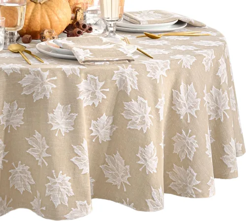 Vista 11 de Falling Leaves - Mantel jacquard color verde, 70 pulgadas de ancho x 70 pulgadas de largo, redondo