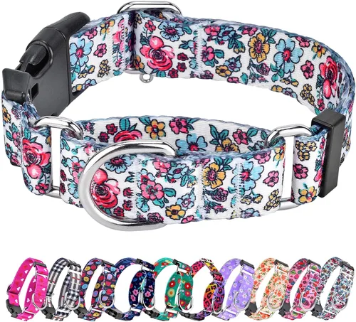 Vista 15 de Hikiko - Collar de cuadros para perros con collar ajustable de nylon Martingale con hebilla de liberación rápida (Pluma de beige, X-Pequeño)