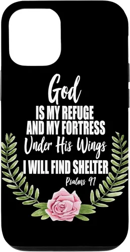 Vista 28 de God is My Refuge Christian Bible Psalms 91 Floral Case for iPhone 17