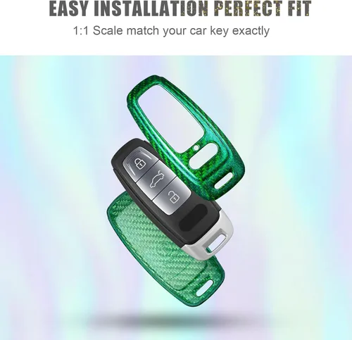 Vista 4 de T-carbon Funda para llavero compatible con Audi E-Tron con llavero, funda de fibra de vidrio real con llavero compatible con Audi A6 A7 A8 Q8 E-Tron