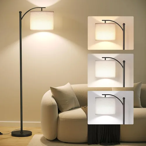 Vista 10 de SUNMORY Lámpara de pie de arco, lámpara de pie moderna con bombilla de 9W y 3 temperaturas de color, lámparas de pie de metal con pantalla colgante