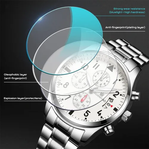 Vista 4 de GUANHAO Silver Watches for Men, Fashion Stainless Steel Watch Waterproof Chronograph Calendar Multifunction Casual Quartz Watches with BlackWhite