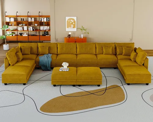 Vista 32 de LLappuil Sofá Seccional Modular con Asientos de Almacenamiento, Sofá Modular Convertible de Pana Chaise para Sala de Estar, Sofás de 5 Plazas con 3