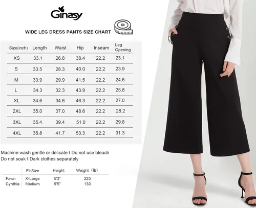 Vista 4 de Ginasy Pantalones negros de pierna ancha para mujer, pantalones de vestir casuales de negocios, pantalones de vestir elásticos de cintura alta