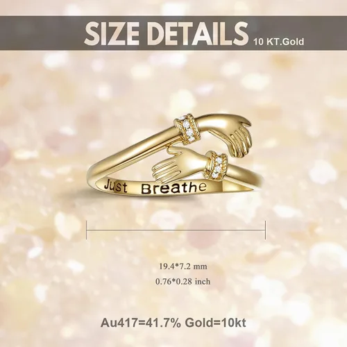 Vista 5 de KECHO Anillo de abrazo de oro para mujer, de oro amarillo, ajustable, joyería para Navidad, cumpleaños, aniversario, San Valentín, regalos