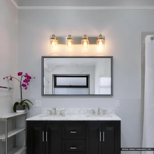 Vista 2 de Urban Ambiance Lámpara de tocador de baño moderna de lujo, tamaño grande: 8.625 pulgadas de alto x 30.25 pulgadas de ancho, con elementos