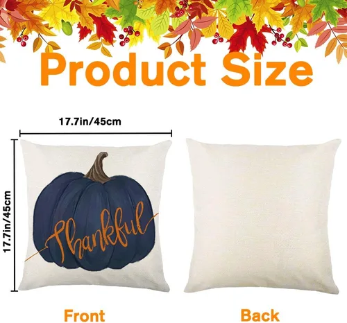 Vista 2 de Vellibring Fundas de almohada de otoño de 18 x 18 pulgadas, fundas de almohada de calabazas azules para casa de campo, fundas de cojín de otoño
