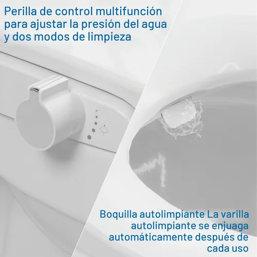 Vista 2 de Asiento de inodoro de bidé para inodoro redondo, asiento de bidé de polipropileno no eléctrico con lavado con agua fría con boquilla autolimpiante