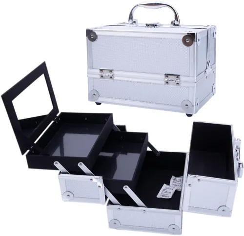 Vista 10 de Caja de maquillaje Estuche de tren de gran capacidad de almacenamiento portátil organizador de cosméticos de viaje con compartimentos y bandejas