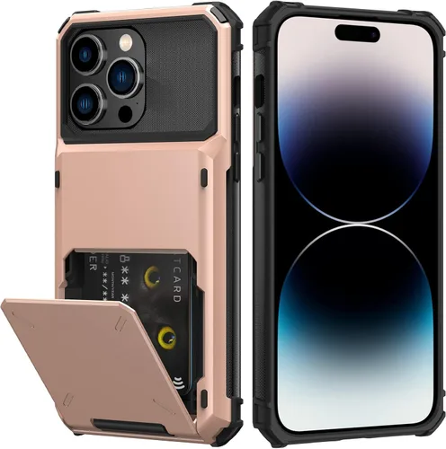 Vista 48 de Nvollnoe Funda para iPhone 14 con tarjetero [almacena 5 tarjetas] Funda tipo cartera de doble capa resistente a prueba de golpes con ranura oculta