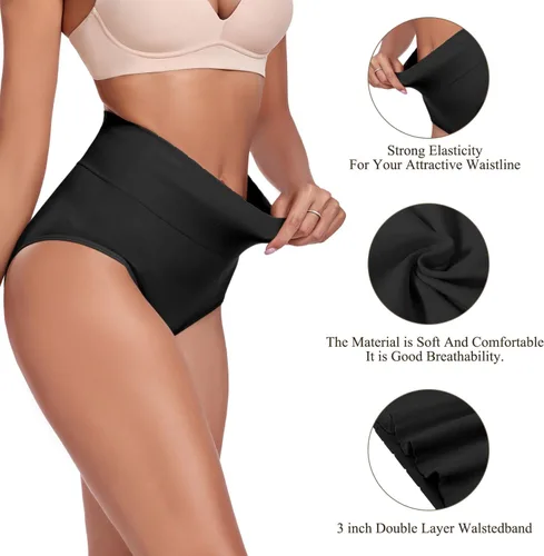 Vista 3 de Ropa interior invisible para mujer, de cintura alta, con elástico sin costuras, cobertura completa, paquete de 5
