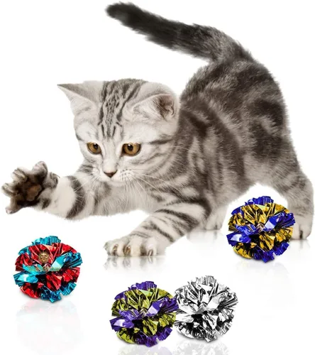 Vista 8 de Bolas de arruga SunGrow para gatos, brillantes, de Mylar, juguete antiestrés para gatitos, interactivo y atractivo, mantiene a los gatos adultos