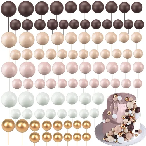Vista 37 de 108 piezas de decoración de bolas para tartas, decoración de cupcakes, globos de espuma para tartas de bricolaje para bodas, aniversarios, blanco