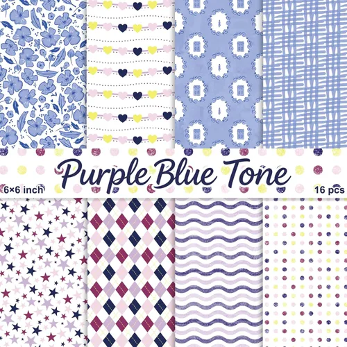 Vista 23 de PRSTINCOL Papel para álbum de recortes, 16 hojas de 6 x 6 pulgadas, suministros de álbum de recortes de estilo de ventana azul, papel de decoupage