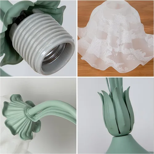 Vista 5 de Lámpara de mesa moderna regulable, lámpara de mesa de noche estilo flor verde con pantalla de cristal, lámpara de escritorio con interruptor