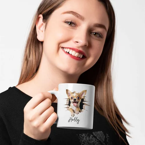 Vista 5 de Tazas de café con nombre personalizado único y emocionado Chihuahua rompió la pared, tazas de café personalizadas para perros, regalo para niños
