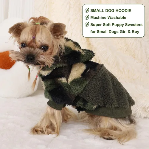 Vista 4 de Suéter de perro para perros pequeños, ropa de invierno para niños y niñas, machos y hembras, sudaderas con capucha de forro polar cálido