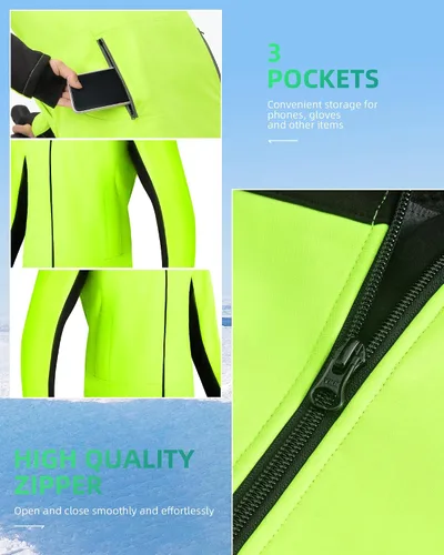 Vista 4 de ROCKBROS Chaquetas de ciclismo para hombre, chaquetas de ciclismo de invierno, chaqueta térmica a prueba de viento, clima frío, ciclismo, senderismo