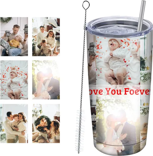 Vista 11 de Vaso personalizado con nombres de imagen, tapa y pajita, taza de café personalizada de 20 onzas, vasos aislados personalizados de acero inoxidable