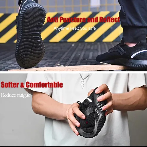 Vista 4 de ulogu Zapatos de punta de acero para hombres y mujeres, zapatos de techo ligeros e impermeables, zapatos deportivos de trabajo industrial