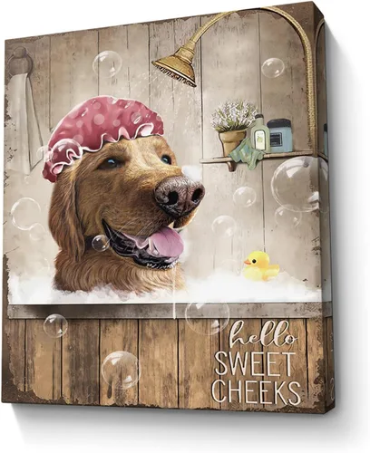 Vista 8 de Bonito oso para decoración de baño, arte de pared divertido con estampado de oso de casa de campo, pintura decorativa de pared enmarcada moderna