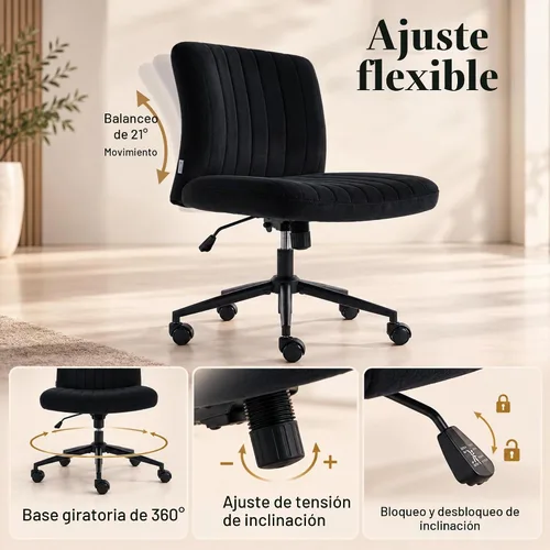 Vista 6 de NYPOT Armless and Ajustable Criss Cross Desk Chair with Wheels Negro