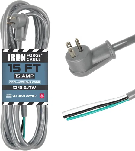 Vista 30 de Iron Forge Cable Cable de alimentación de calibre 12 de 3 pies, 15 amperios negro resistente, cable SJT de 3 clavijas de 12/3 clavijas con extremo