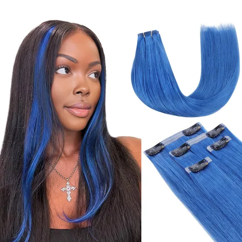 Vista 48 de Lashey Extensiones de cabello humano con clip, sin costuras, #1, color negro azabache, extensiones de cabello humano real, extensiones de cabello