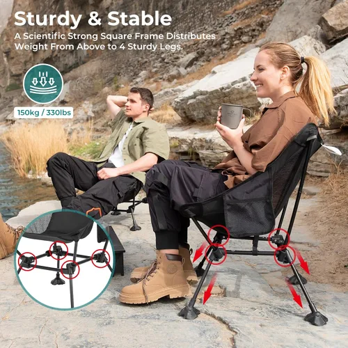 Vista 8 de ATEPA Silla de mochilero, ultraligera, plegable, portátil, pequeña, sillas de camping para adultos, asiento de playa plegable compacto con pies