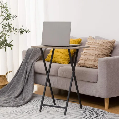 Vista 2 de HOOBRO Mesas Plegables para TV, Juego de 4 Bandejas de TV con Estante de Almacenamiento, Mesa Auxiliar Industrial para Comer en el Sofá, Mesa