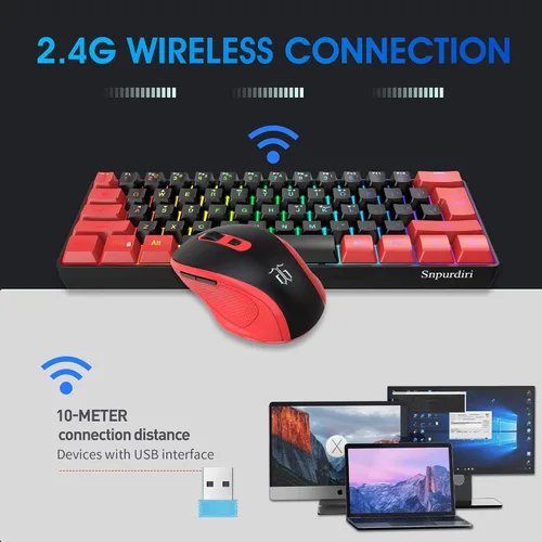 Vista 2 de Snpurdiri 2.4G Wireless Gaming Keyboard and Mouse Combo, Include Mini 60% Merchanical Feel Keyboard, Ergonomic Vertical Feel Small Wireless