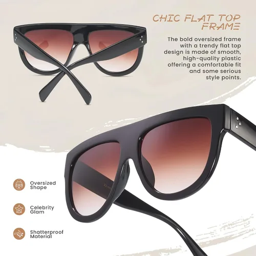 Vista 19 de Gafas de sol de gran tamaño con parte superior plana para mujer, diseño cuadrado grande, retro, gafas de sol