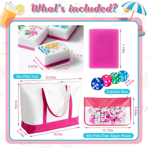 Vista 2 de Soulchen Juego de mahjong americano Summer Beach de 1.2 pulgadas, 168 Rosa Rojo