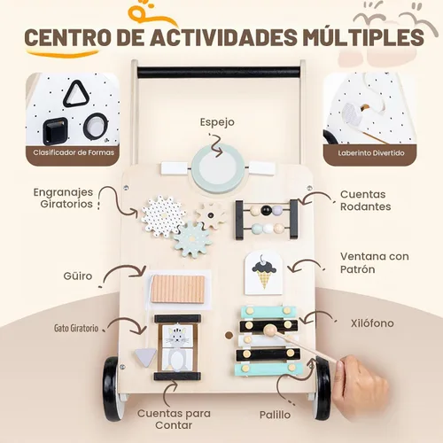 Vista 3 de RedSwing Andador de madera para bebés, blanco Montessori - Andador para niños pequeños, juguete de aprendizaje antivuelco, regalo perfecto de primer